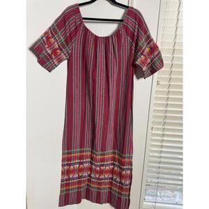 Vtg Cotton Kaftan Dress, Hand-Woven, Art-to-Wear, Multi, Sz S Costa Rican Boho